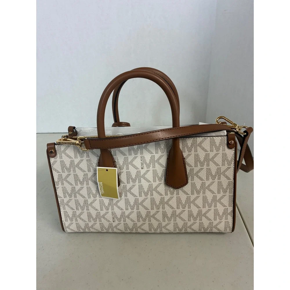Michael Kors Maple Small EW Satchel Crossbody Bag Vanilla Luggage 38S6G7MS5B NEW